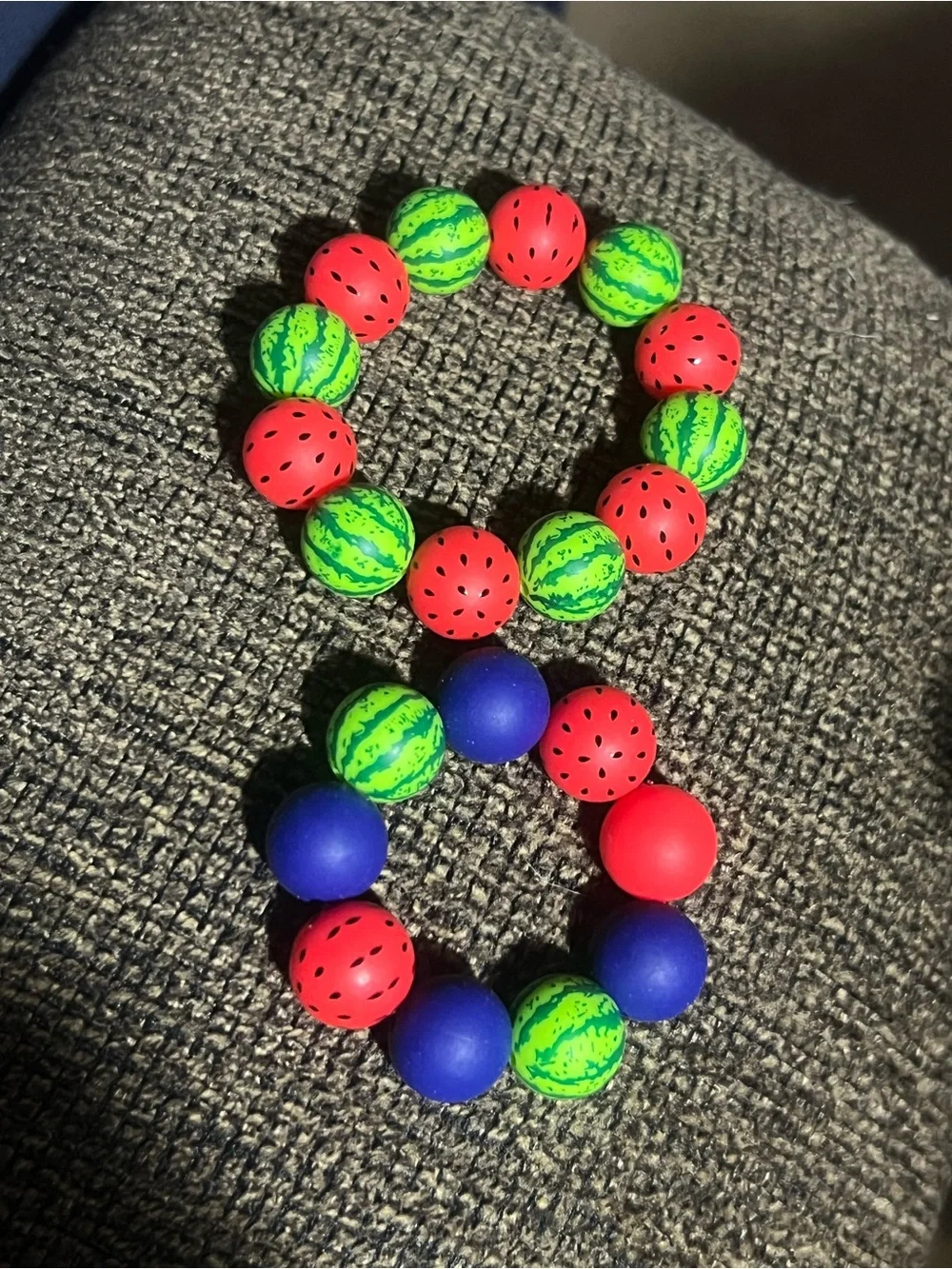 Stretch Bead Bracelet Set - Green, Red & Blue set of 2 B162